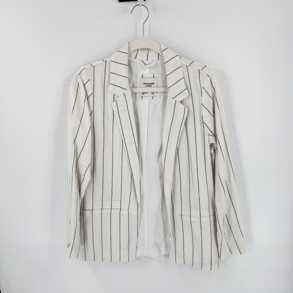 Abercrombie & Fitch Cream Blazer with Black Pinstripes